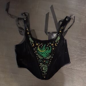 Elegant Black Velvet Crop Top with Embroidery